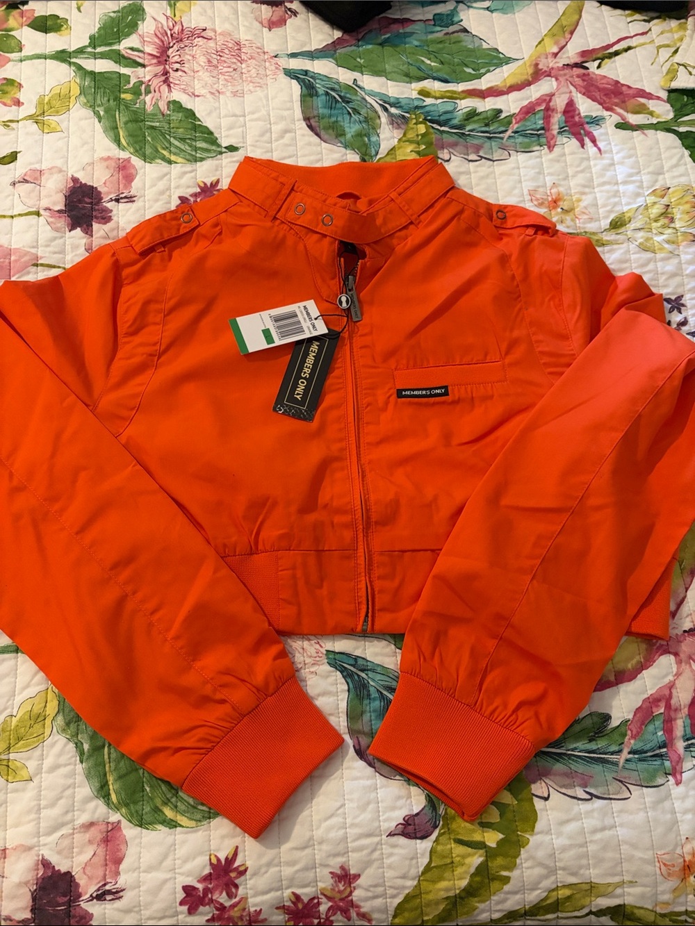 Members Only Vibrant Orange Cropped Windbreaker Jacket